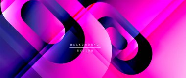 Çizgiler ve modern formlarla vektör geometrik arkaplan. Soyut yuvarlak şekiller, gölge ve ışık efektleri ile akışkan eğimli