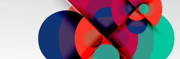 Heldere kleurcirkels, abstracte ronde vormen en driehoeken compositie met schaduw effecten. Vector modern geometrisch ontwerp sjabloon — Stockvector