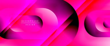 Çizgiler ve modern formlarla vektör geometrik arkaplan. Soyut yuvarlak şekiller, gölge ve ışık efektleri ile akışkan eğimli