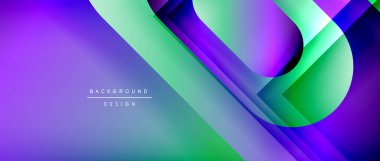 Çizgiler ve modern formlarla vektör geometrik arkaplan. Soyut yuvarlak şekiller, gölge ve ışık efektleri ile akışkan eğimli