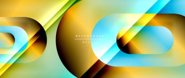 Çizgiler ve modern formlarla vektör geometrik arkaplan. Soyut yuvarlak şekiller, gölge ve ışık efektleri ile akışkan eğimli