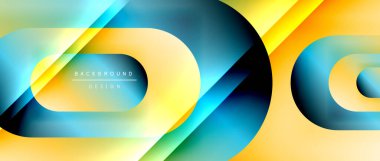 Çizgiler ve modern formlarla vektör geometrik arkaplan. Soyut yuvarlak şekiller, gölge ve ışık efektleri ile akışkan eğimli