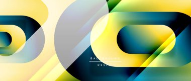Çizgiler ve modern formlarla vektör geometrik arkaplan. Soyut yuvarlak şekiller, gölge ve ışık efektleri ile akışkan eğimli
