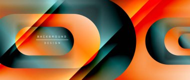 Çizgiler ve modern formlarla vektör geometrik arkaplan. Soyut yuvarlak şekiller, gölge ve ışık efektleri ile akışkan eğimli