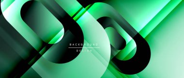 Çizgiler ve modern formlarla vektör geometrik arkaplan. Soyut yuvarlak şekiller, gölge ve ışık efektleri ile akışkan eğimli