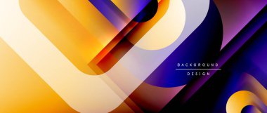 Çizgiler ve modern formlarla vektör geometrik arkaplan. Soyut yuvarlak şekiller, gölge ve ışık efektleri ile akışkan eğimli