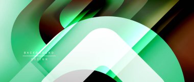 Çizgiler ve modern formlarla vektör geometrik arkaplan. Soyut yuvarlak şekiller, gölge ve ışık efektleri ile akışkan eğimli