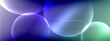 Vektör soyut arka plan sıvı baloncuk daireleri, gölgeler ve ışık efektleri ile sıvı gradyan. Metin için parlak tasarım şablonları