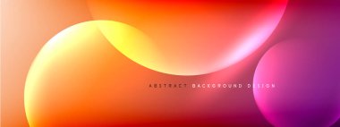 Vektör soyut arka plan sıvı baloncuk daireleri, gölgeler ve ışık efektleri ile sıvı gradyan. Metin için parlak tasarım şablonları