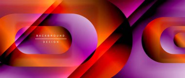 Çizgiler ve modern formlarla vektör geometrik arkaplan. Soyut yuvarlak şekiller, gölge ve ışık efektleri ile akışkan eğimli