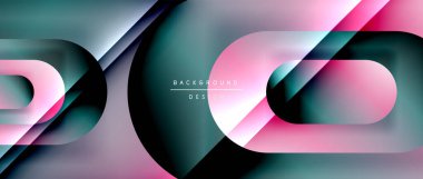 Çizgiler ve modern formlarla vektör geometrik arkaplan. Soyut yuvarlak şekiller, gölge ve ışık efektleri ile akışkan eğimli