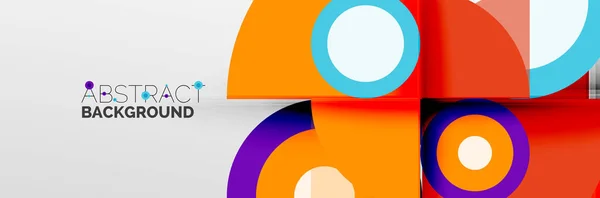 Jasné barevné kruhy, abstraktní kulaté tvary a trojúhelníkové složení se stínovými efekty. Vektorový moderní geometrický design šablony — Stockový vektor