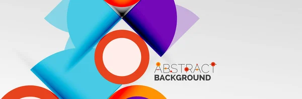 Círculos de color brillantes, formas redondas abstractas y composición de triángulos con efectos de sombra. Vector plantilla de diseño geométrico moderno — Vector de stock