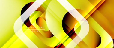 Çizgiler ve modern formlarla vektör geometrik arkaplan. Soyut yuvarlak şekiller, gölge ve ışık efektleri ile akışkan eğimli