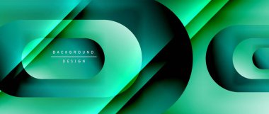 Çizgiler ve modern formlarla vektör geometrik arkaplan. Soyut yuvarlak şekiller, gölge ve ışık efektleri ile akışkan eğimli