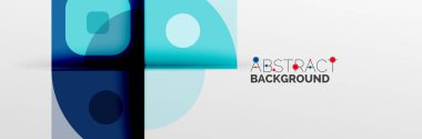 Parlak renkli daireler, soyut yuvarlak şekiller ve gölge efektli üçgenler. Vektör modern geometrik tasarım şablonu