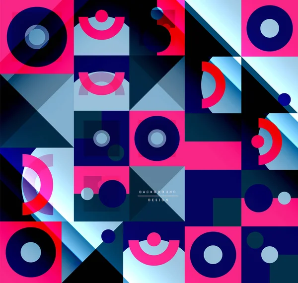 Patrón geométrico de Neo Memphis con círculos, cuadrados y líneas. Fondo abstracto de arte pop para portadas, pancartas, volantes y carteles y otras plantillas — Vector de stock
