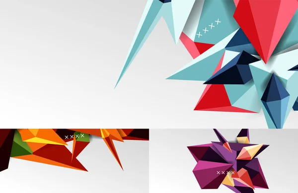 Set of 3d low poly geometric shapes abstract backgrounds — Stock Vector