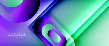 Çizgiler ve modern formlarla vektör geometrik arkaplan. Soyut yuvarlak şekiller, gölge ve ışık efektleri ile akışkan eğimli