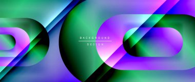 Çizgiler ve modern formlarla vektör geometrik arkaplan. Soyut yuvarlak şekiller, gölge ve ışık efektleri ile akışkan eğimli