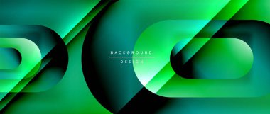 Çizgiler ve modern formlarla vektör geometrik arkaplan. Soyut yuvarlak şekiller, gölge ve ışık efektleri ile akışkan eğimli