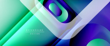 Çizgiler ve modern formlarla vektör geometrik arkaplan. Soyut yuvarlak şekiller, gölge ve ışık efektleri ile akışkan eğimli