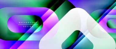 Çizgiler ve modern formlarla vektör geometrik arkaplan. Soyut yuvarlak şekiller, gölge ve ışık efektleri ile akışkan eğimli