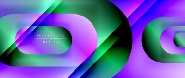 Çizgiler ve modern formlarla vektör geometrik arkaplan. Soyut yuvarlak şekiller, gölge ve ışık efektleri ile akışkan eğimli