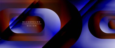 Çizgiler ve modern formlarla vektör geometrik arkaplan. Soyut yuvarlak şekiller, gölge ve ışık efektleri ile akışkan eğimli