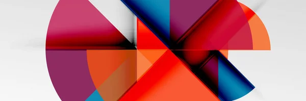 Círculos de color brillantes, formas redondas abstractas y composición de triángulos con efectos de sombra. Vector plantilla de diseño geométrico moderno — Vector de stock