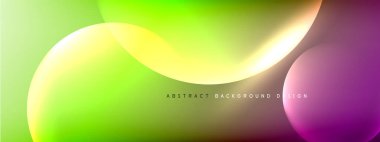 Vektör soyut arka plan sıvı baloncuk daireleri, gölgeler ve ışık efektleri ile sıvı gradyan. Metin için parlak tasarım şablonları