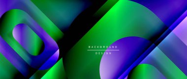 Çizgiler ve modern formlarla vektör geometrik arkaplan. Soyut yuvarlak şekiller, gölge ve ışık efektleri ile akışkan eğimli