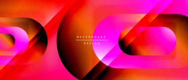 Çizgiler ve modern formlarla vektör geometrik arkaplan. Soyut yuvarlak şekiller, gölge ve ışık efektleri ile akışkan eğimli