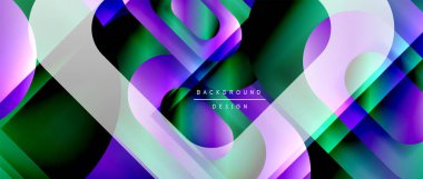 Çizgiler ve modern formlarla vektör geometrik arkaplan. Soyut yuvarlak şekiller, gölge ve ışık efektleri ile akışkan eğimli