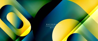 Çizgiler ve modern formlarla vektör geometrik arkaplan. Soyut yuvarlak şekiller, gölge ve ışık efektleri ile akışkan eğimli