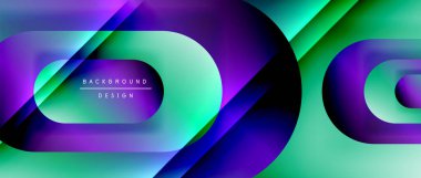 Çizgiler ve modern formlarla vektör geometrik arkaplan. Soyut yuvarlak şekiller, gölge ve ışık efektleri ile akışkan eğimli