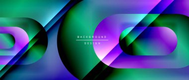 Çizgiler ve modern formlarla vektör geometrik arkaplan. Soyut yuvarlak şekiller, gölge ve ışık efektleri ile akışkan eğimli