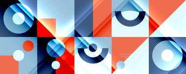 Neo memphis geometrik deseni daireler, kareler ve çizgilerle. Kapaklar, afişler, el ilanları ve posterler ve diğer şablonlar için pop sanatları soyut arka plan