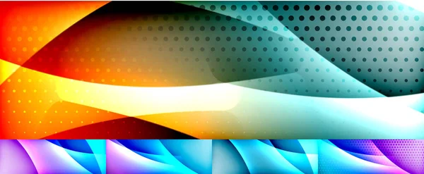 Lumineux fluo vagues néon fond abstrait ensemble — Image vectorielle