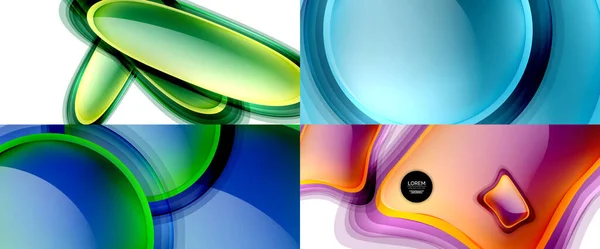 Vidrio formas fluidas fondos abstractos. Plantillas geométricas de burbujas líquidas — Vector de stock