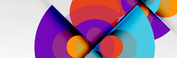 Jasne kręgi kolorów, abstrakcyjne okrągłe kształty i kompozycja trójkątów z efektami cienia. Wektor nowoczesny geometryczny szablon projektu — Wektor stockowy