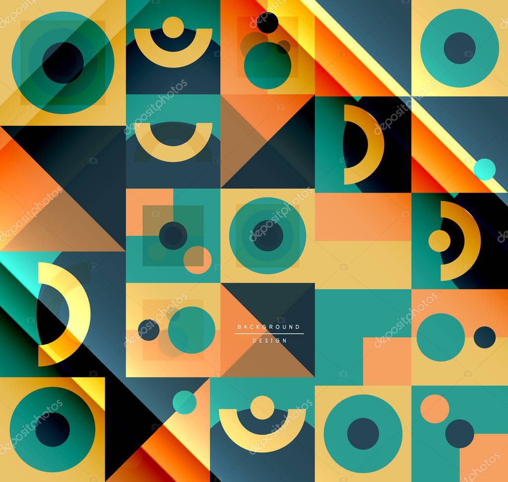 Neo memphis geometric pattern with circles, squares and lines. Pop art abstract background for covers, banners, flyers and posters and other templates