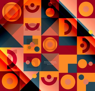 Neo memphis geometrik deseni daireler, kareler ve çizgilerle. Kapaklar, afişler, el ilanları ve posterler ve diğer şablonlar için pop sanatları soyut arka plan