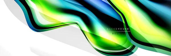 Vector abstract background, flowing liquid style bubble with metallic, color quicksilver chrome texture and color glow effects — Stock Vector