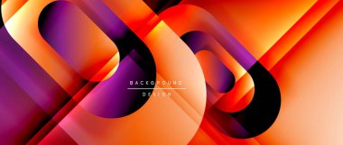 Çizgiler ve modern formlarla vektör geometrik arkaplan. Soyut yuvarlak şekiller, gölge ve ışık efektleri ile akışkan eğimli