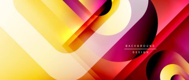 Çizgiler ve modern formlarla vektör geometrik arkaplan. Soyut yuvarlak şekiller, gölge ve ışık efektleri ile akışkan eğimli