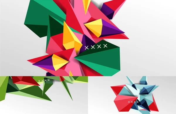 Set von 3D-Low-Poly-geometrischen Formen abstrakte Hintergründe — Stockvektor