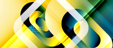 Çizgiler ve modern formlarla vektör geometrik arkaplan. Soyut yuvarlak şekiller, gölge ve ışık efektleri ile akışkan eğimli