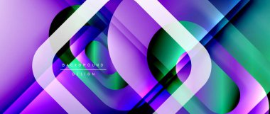 Çizgiler ve modern formlarla vektör geometrik arkaplan. Soyut yuvarlak şekiller, gölge ve ışık efektleri ile akışkan eğimli