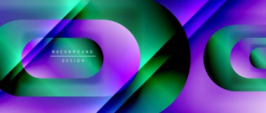 Çizgiler ve modern formlarla vektör geometrik arkaplan. Soyut yuvarlak şekiller, gölge ve ışık efektleri ile akışkan eğimli